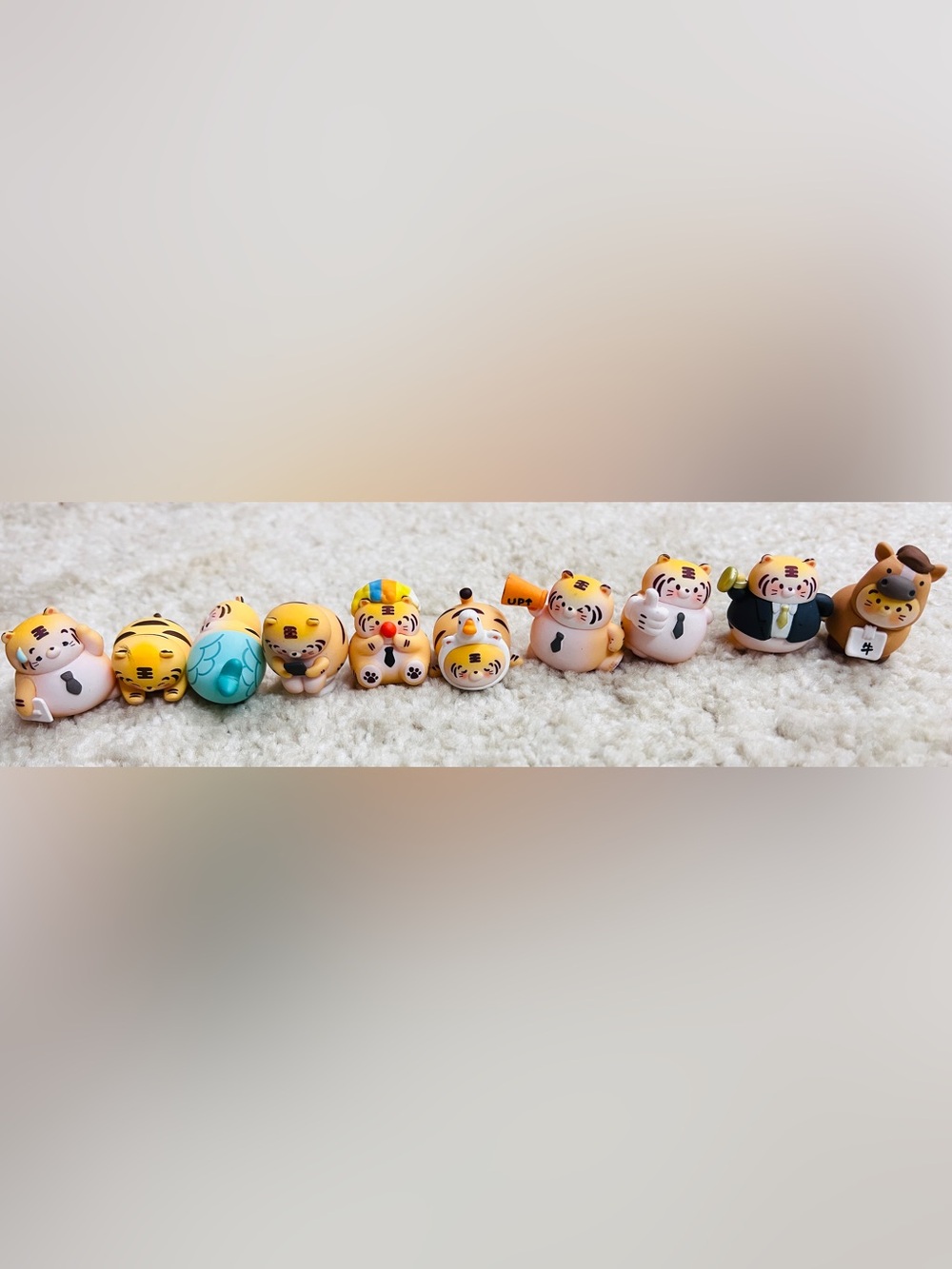 Cute Tiger little Figurine/ Beans Trio in Yellow and White Set